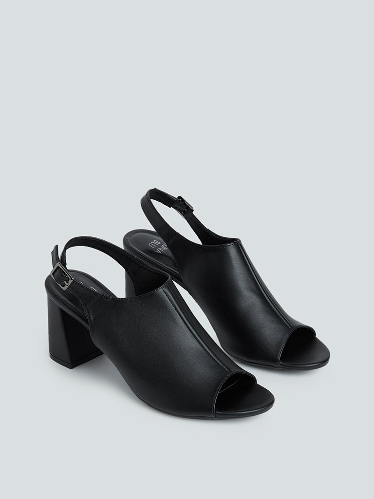 LUNA BLU Black Peep Toe Block-Heel Sandals